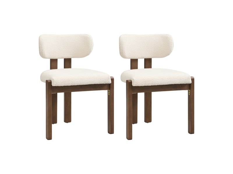 Chaises de salle à manger lot de 4 avec assise rembourrée et dossier ergonomique en tissu bouclé et bois, blanc cassé et noyer - Conforama A