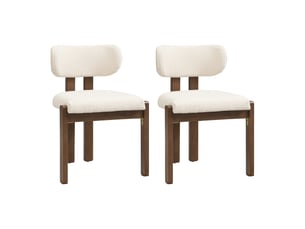 Chaises de salle à manger lot de 4 avec assise rembourrée et dossier ergonomique en tissu bouclé et bois, blanc cassé et noyer