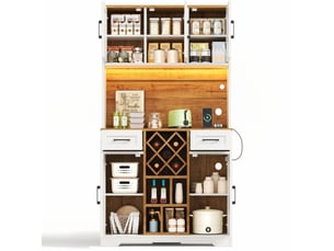 Buffet de cuisine 105x40x180 cm avec led, casier à vin, naturel et blanc