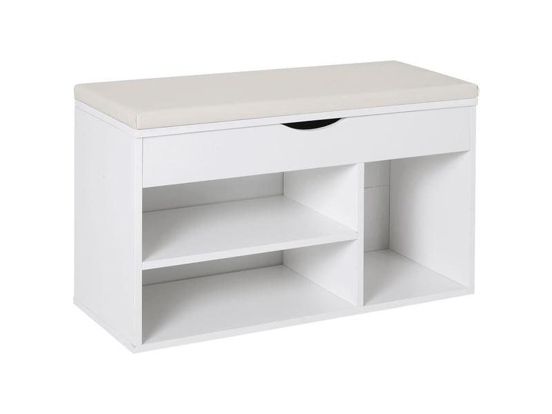  Banc à chaussures moderne avec siège, étagère à chaussures d'entrée avec tiroir, étagères ouvertes et 1 coussin pour couloir, 80 x 30 x 47 cm  - Conforama A