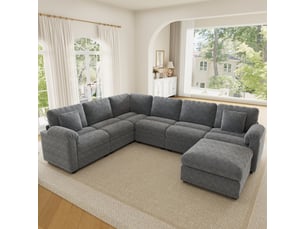 Canapé d'angle modulable xxl 7 places 274,5x210,5x85,5 cm en ul avec pouf séparé, coussins, velours côtelé spacieux - gris