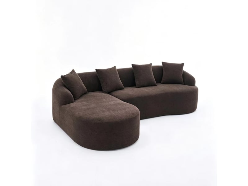 Canapé d’angle modulable gauche avec méridienne, chenille marron, design incurvé, sans montage - Conforama A