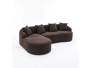 Canapé d’angle modulable gauche avec méridienne, chenille marron, design incurvé, sans montage