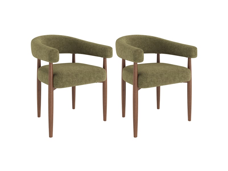  Lot de 2 chaises de salle à manger avec accoudoirs en chenille vert olive, 60x59x75 cm  - Conforama A