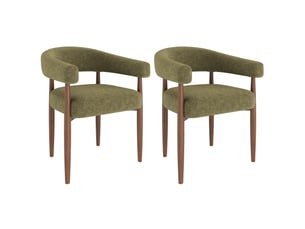 Lot de 2 chaises de salle à manger avec accoudoirs en chenille vert olive, 60x59x75 cm