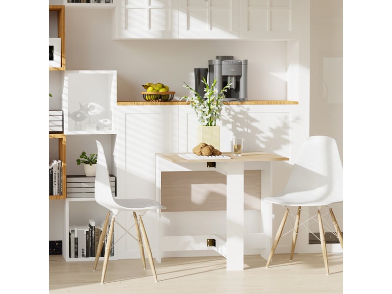  Table de salle à manger extensible et pliante en bois de chêne blanc, dimensions 103 × 76 × 73,5 cm  - Conforama C