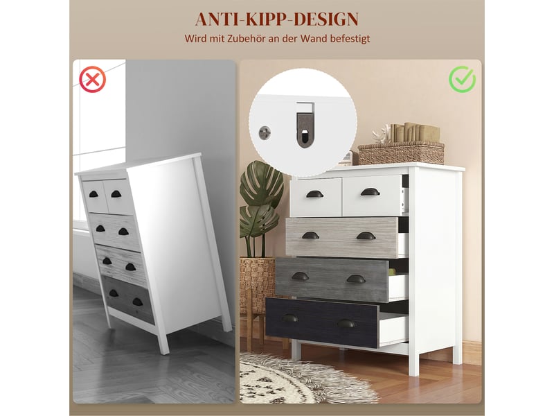  Commode 5 tiroirs mdf et bois de pin blanc 70 x 38 x 85 cm  - Conforama E