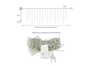 Guirlande lumineuse rideau lumineux noel exterieur 20m 480 led  8 modes blanc chaud pour fenêtre, balcon, jardin
