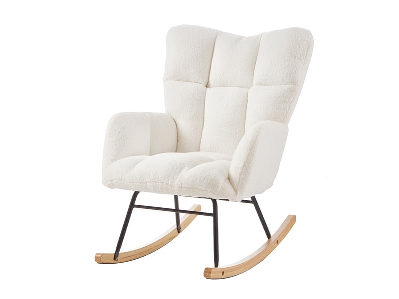  Fauteuil à bascule moderne - 69 x 89 x 101 cm - rocking chair scandinave avec pieds en bois et métal - blanc  - Conforama A