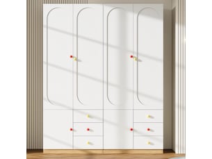 Lot de 2 armoire enfant - 80x50x200 cm - armoire de chambre avec 2 portes et 3 tiroirs, penderie et poignées en céramique - blanc