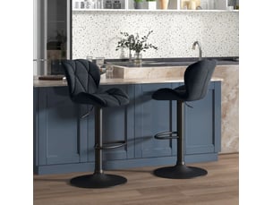 Lot de 2 tabourets de bar pivotants réglables en hauteur avec dossier et repose-pieds en polyester noir