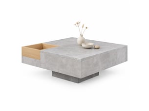 Table basse avec boîte de rangement amovible, en panneaux de particules, gris béton et couleur bois, 72 × 72 × 30 cm