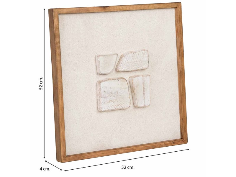 Tableau artisanal en bois recyclé relief beige et blanc 52x4x52 cm h - Conforama C