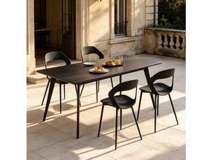 Lot de 4 chaises de salle à manger design moderne, dossier ergonomique ajouré, piètement métal noir