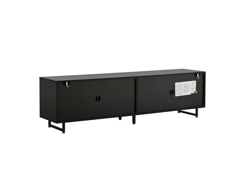  Meuble tv 180x40x50 cm en panneaux de particules avec 4 portes noir et bois naturel chicfurn  - Conforama E