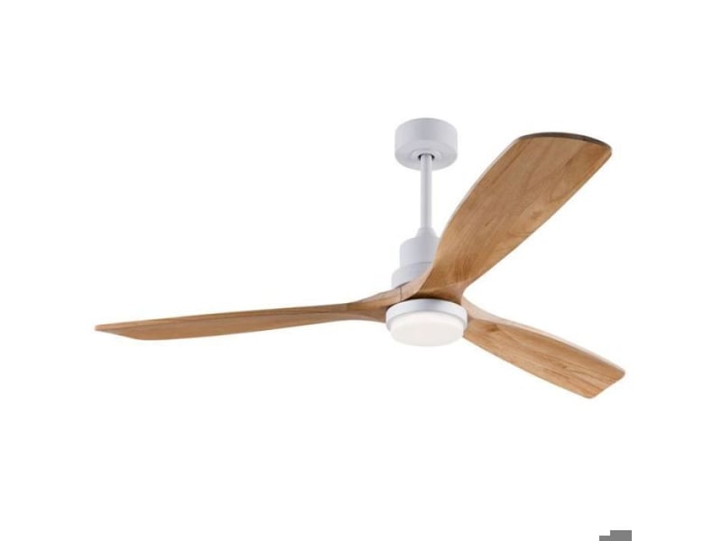  Ventilateur de plafond 60’’ bois blanc, éclairage led à 3 températures, moteur dc réversible silencieux, 6 vitesses avec télécomma  - Conforama A