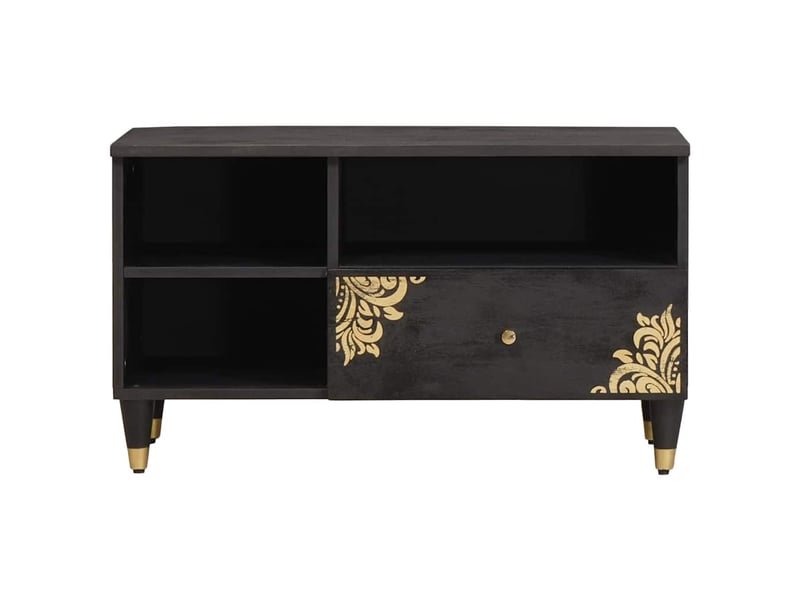  Meuble tv - banc tv - meuble de rangement noir 80 x 33 x 46 cm bois de mangue massif  - Conforama C