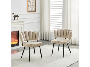 Chaises de salle à manger lot de 2 à dossier éventail  - assise rembourrée, velours texturé et métal noir