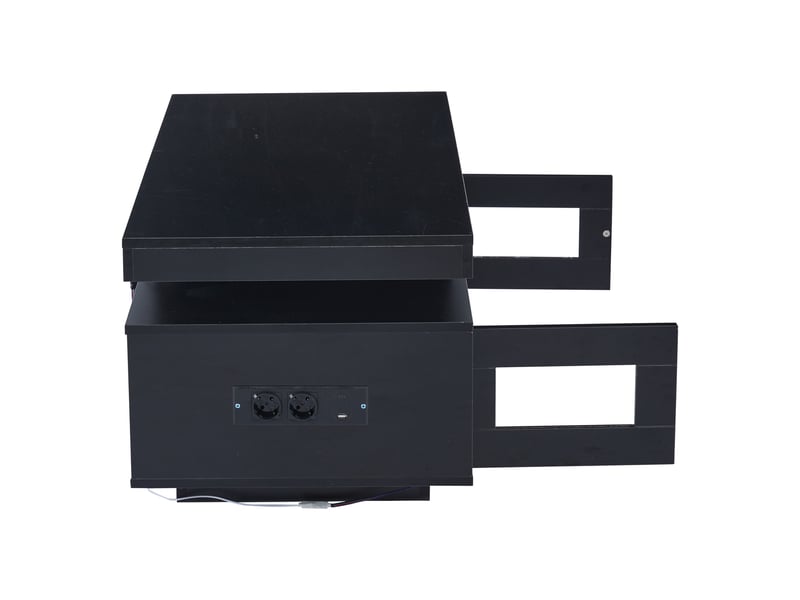 Table basse 100x50x43 cm avec led contrôlable par application, prise eu et usb, 2 compartiments fermés et 2 ouverts, panneau de particules, noir  - Conforama E