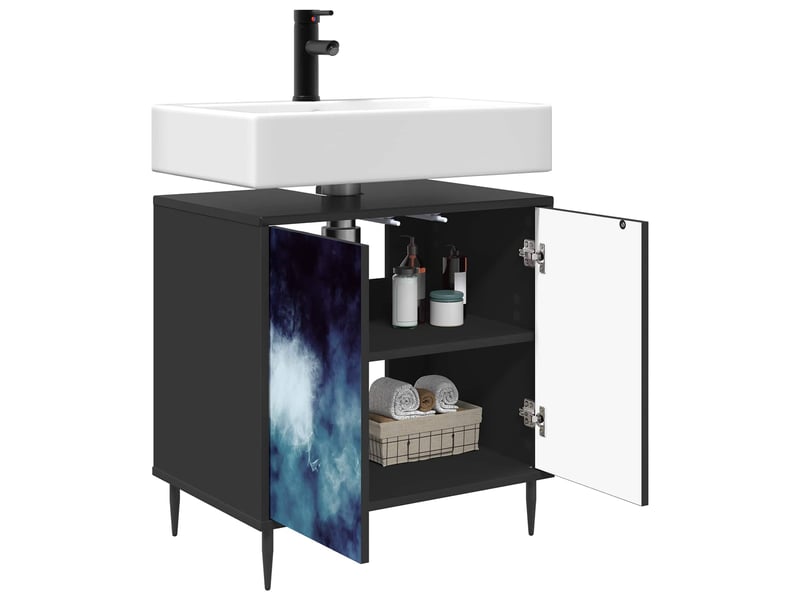  Armoire de salle de bain, meuble de rangement raalte chêne noir 60x40x61 cm  - Conforama C