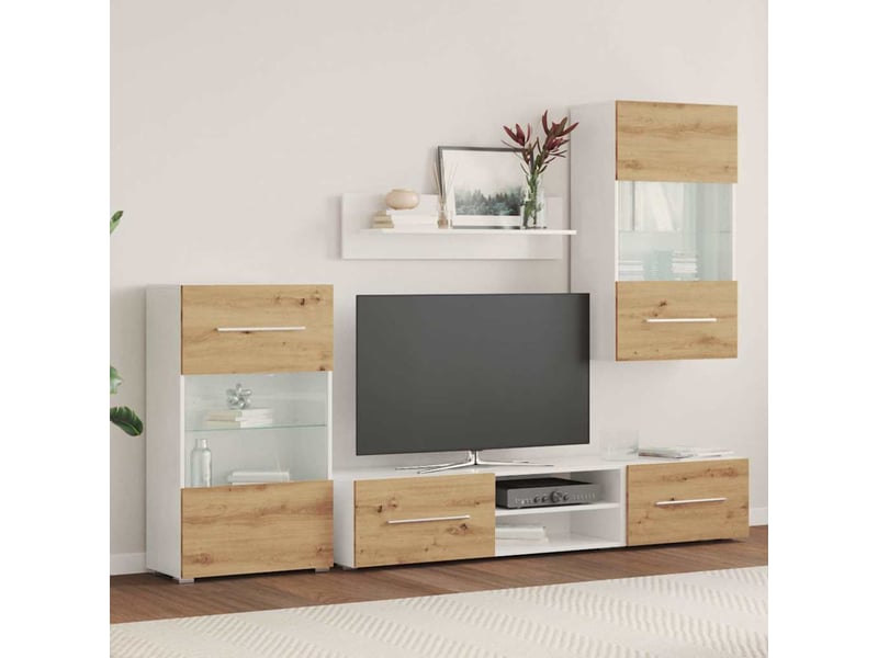 Meubles tv avec lumière led 5 pcs chêne artisanal bois ingénierie - Conforama C