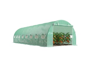 Serre de jardin tunnel 24m² 8l x 3l x 2h m - 16 fenêtres, porte zippée enroulable acier galvanisé, bâche pe, vert