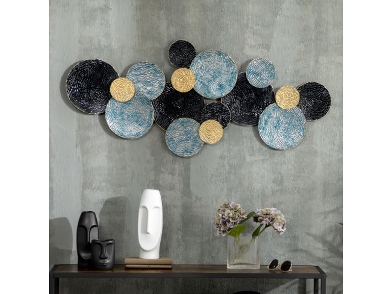 Décoration murale 3d en métal 121x53 cm, or noir et bleu, sculpture moderne pour salon - Conforama B