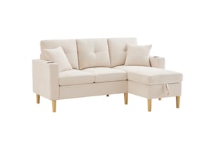 Canapé d'angle droit fixe <strong></strong> <strong></strong> 3 places Tissu beige avec coffre de rangement
