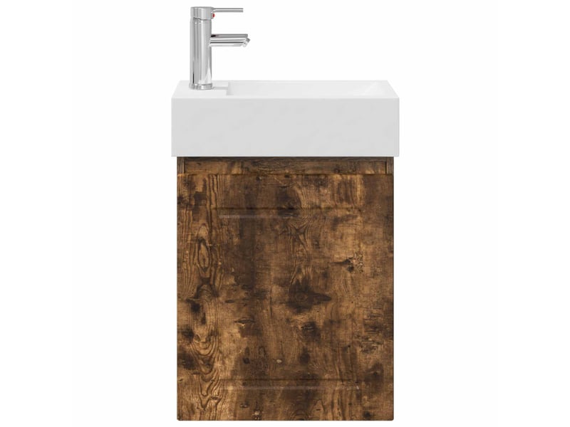  Meuble de rangement salle de bain avec robinet chêne fumé shl4591  - Conforama E