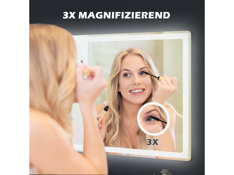  Miroir de salle de bains led 80x60 cm avec grossissement 3x tactile métal blanc  - Conforama C