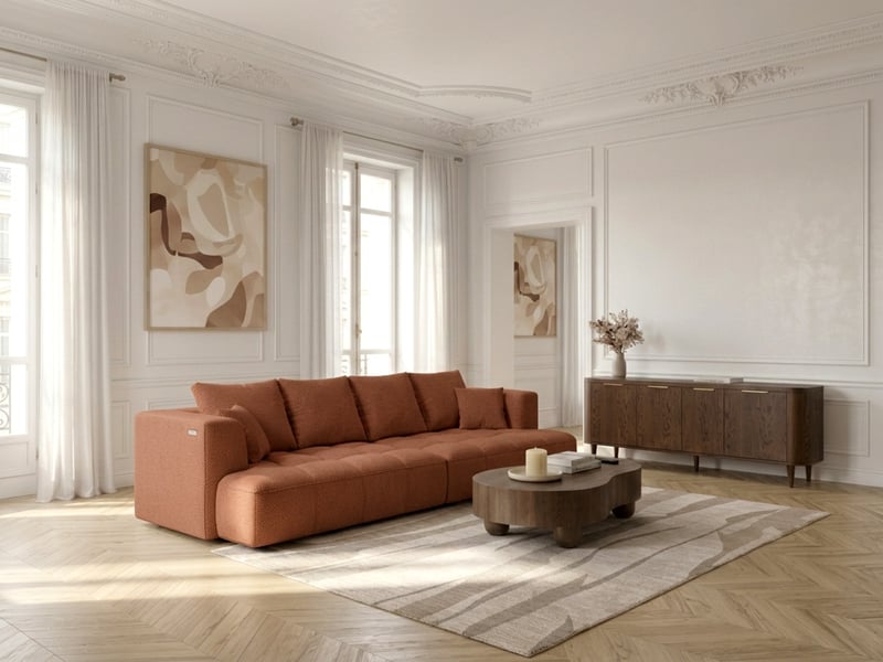  Bobochic canapé droit convertible double avance-recule électrique clovis tissu lisse orange CLOVIS - Conforama B