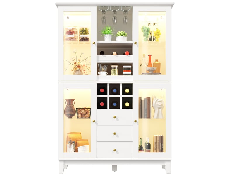 Vaisselier à vin 120 x 40 x 180,5 cm – blanc – led rgb pilotée par application, 3 tiroirs et porte-bouteilles - Conforama A