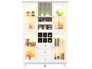 Vaisselier à vin 120 x 40 x 180,5 cm – blanc – led rgb pilotée par application, 3 tiroirs et porte-bouteilles
