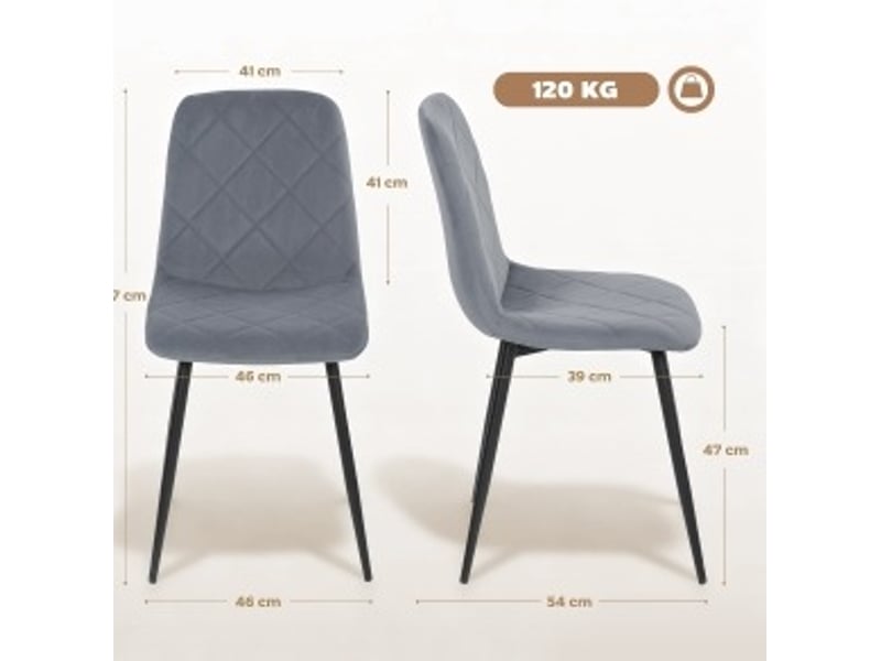  Chaises de salle à manger 45x54x87 cm lot de 4 avec dossier aspect velours métal gris  - Conforama D