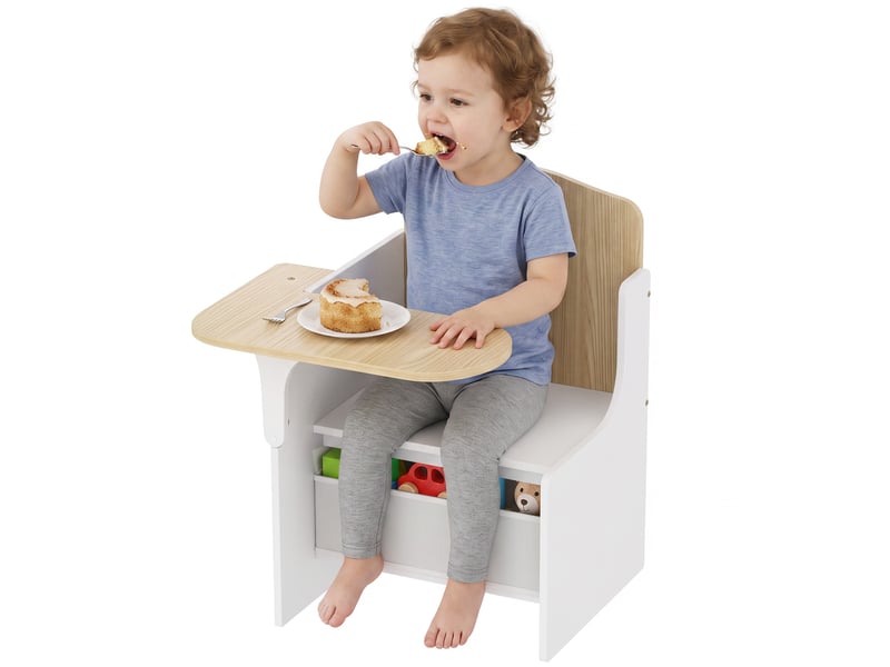  Ensemble table et chaises pour enfants de 3 à 5 ans, en mdf avec motifs de cœurs et rangement intégré, blanc.  - Conforama A