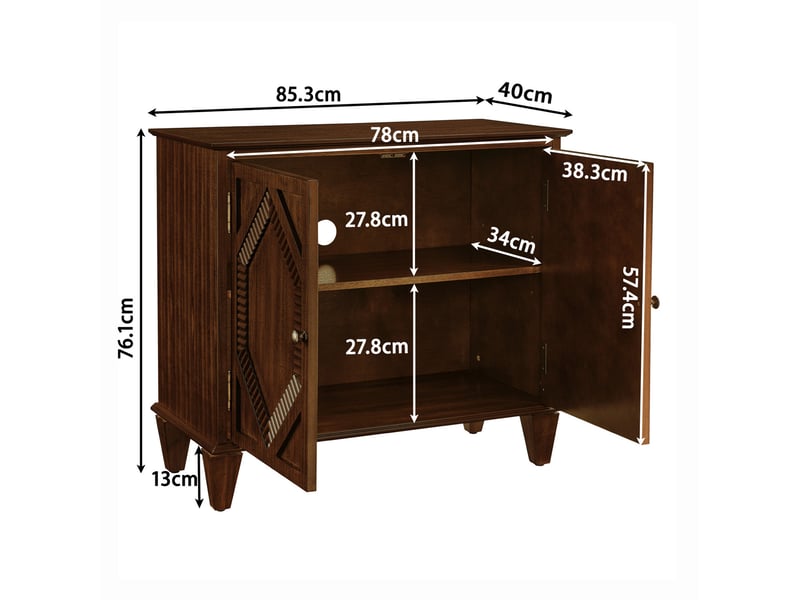  Buffet modenvie rétro 85,29 x 40,01 x 76,50 cm avec rangement mdf et bois noyer  - Conforama C