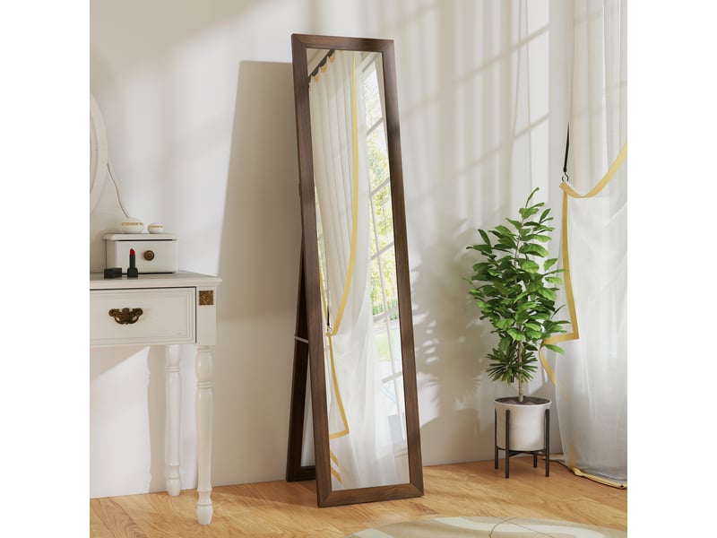  Miroir sur pied 157 x 37 cm avec cadre en mdf, miroir incliné ou à suspendre, bois de noyer  - Conforama C