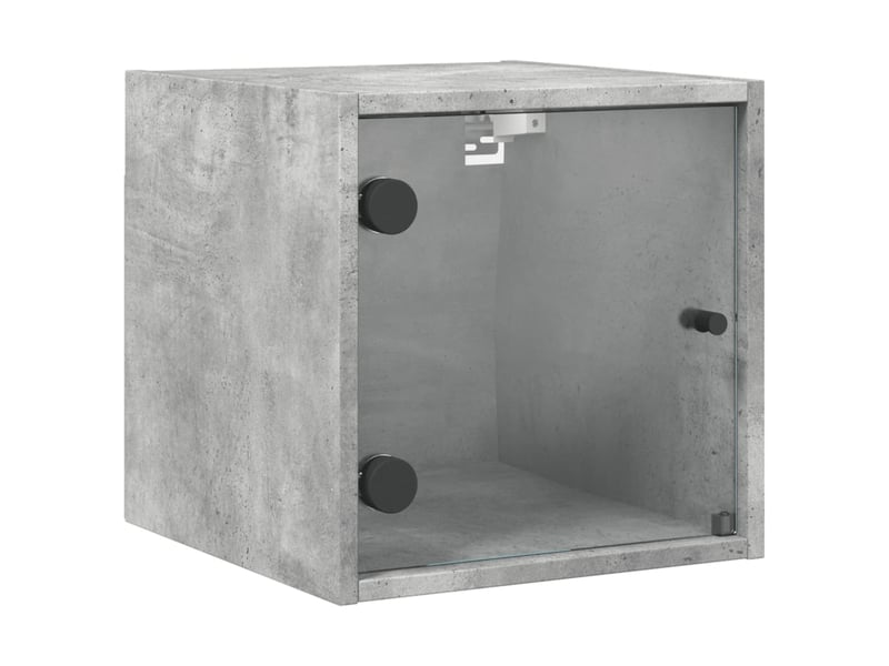  Table de chevet - cabinet de chevet - table de nuit avec porte en verre gris béton 35x37x35 cm  - Conforama A