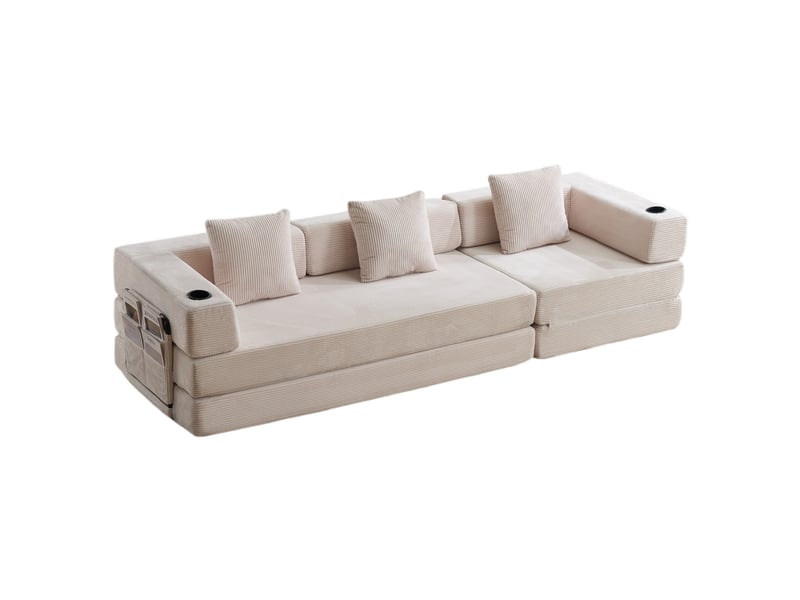 Canapé de sol convertible 3 places en corduroy blanc evryae  - Conforama A