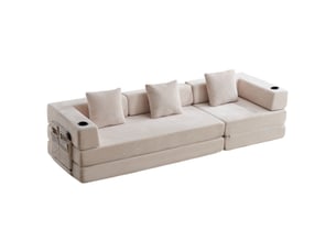 Canapé droit compressé convertible EVRYAE 3 places Velours côtelé Blanc