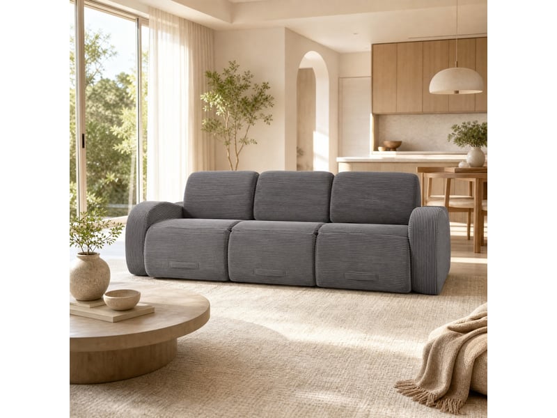  Canapé modulable convertible 3 places 247x115x76 cm compressé, mousse douce, velours côtelé couleur gris  - Conforama B