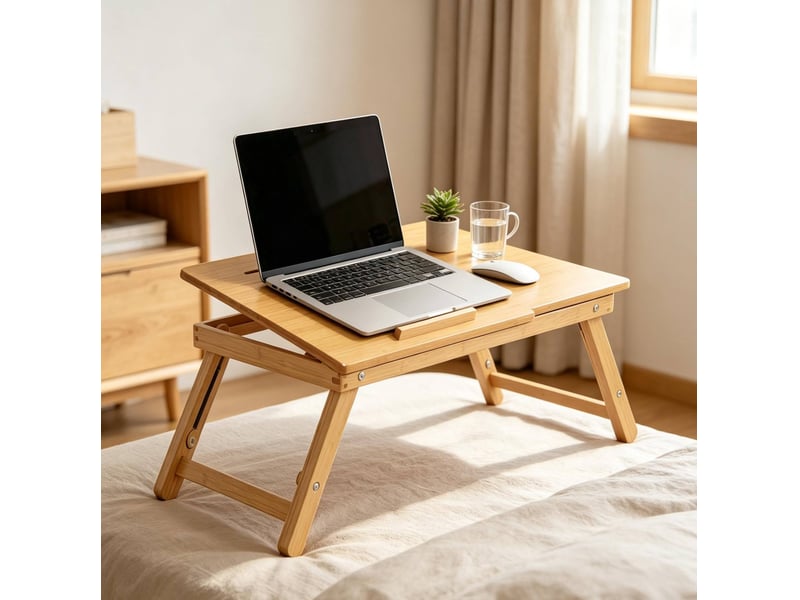 Table de lit pliable en bambou avec plateau inclinable et hauteur réglable, 55 x 35 cm - Conforama D