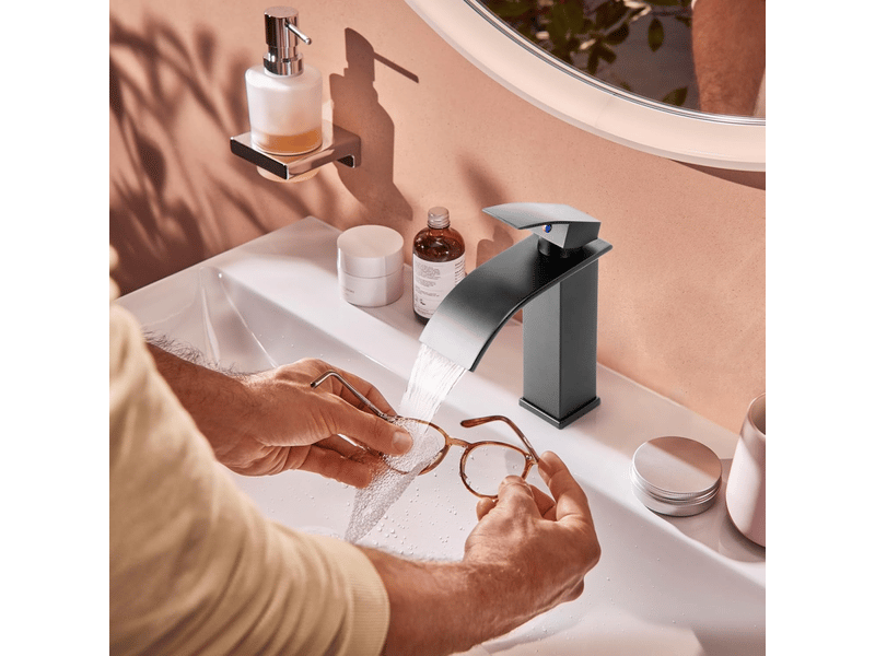  Robinet de lavabo cascade gris, mitigeur d'évier avec bec haut de 115 mm, robinet cascade gris g 38  - Conforama C