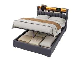 Lit coffre 140x190 cm <strong></strong> <strong></strong> coloris gris