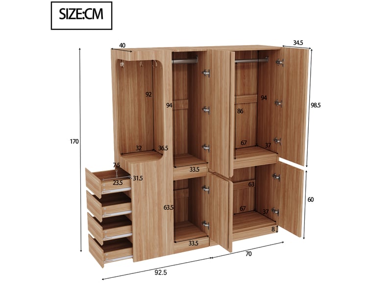  Armoire combinée avec penderie ouverte, 4 tiroirs et rangements  - Conforama E
