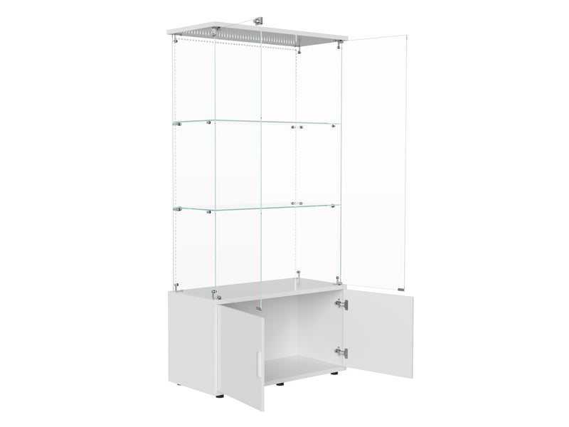  Vitrine en verre avec 3 étagères et led, avec 2 portes et base de casier, meuble vitrine verre pour collection, pour salon, 78.5x35x164 cm, blanc  - Conforama R
