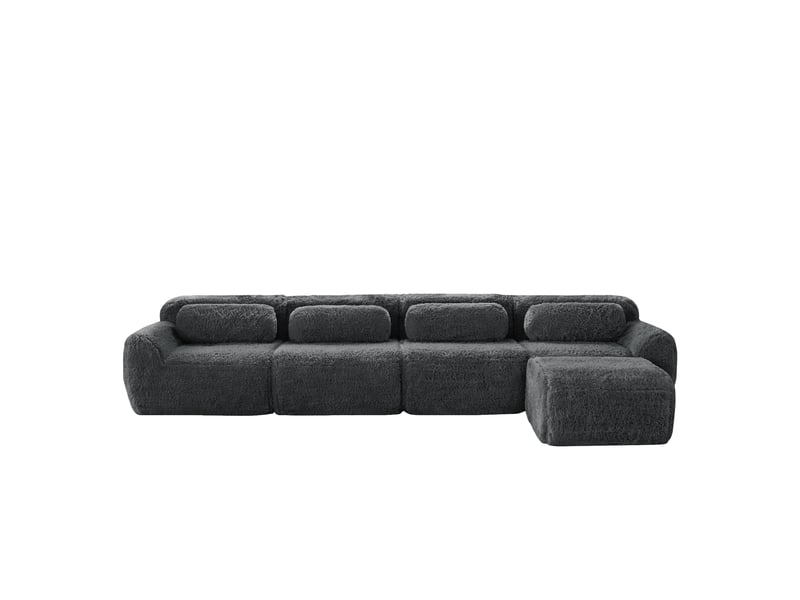 Canapé d'angle modulable 4 places gris tissu peluche sans montage design contemporain salon - Conforama A