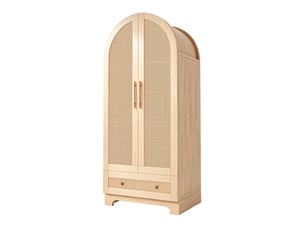 Armoire avec 2 portes et 2 tiroirs, grand espace de rangement, effet rotin, pour chambre, bois, 70 × 55 × 170 cm