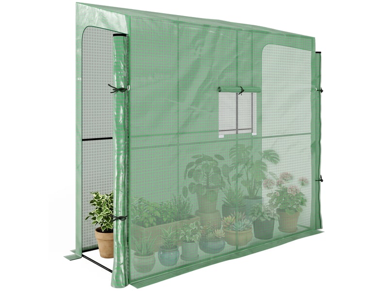  Serre murale avec 2 portes enroulables et bâche en pe anti-uv, 200 x 80 x 200 cm, verte  - Conforama A
