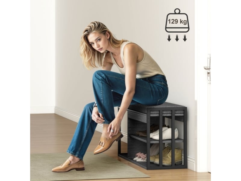  Banc à chaussures gris à 3 niveaux avec assise, rangement pour entrée, salon et chambre  - Conforama D